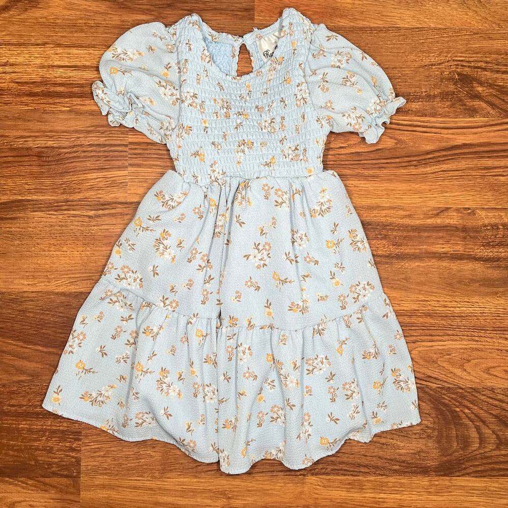 Rare Editions Blue Floral Smocked Dress Puff Sleeves Spring Easter Size 3T